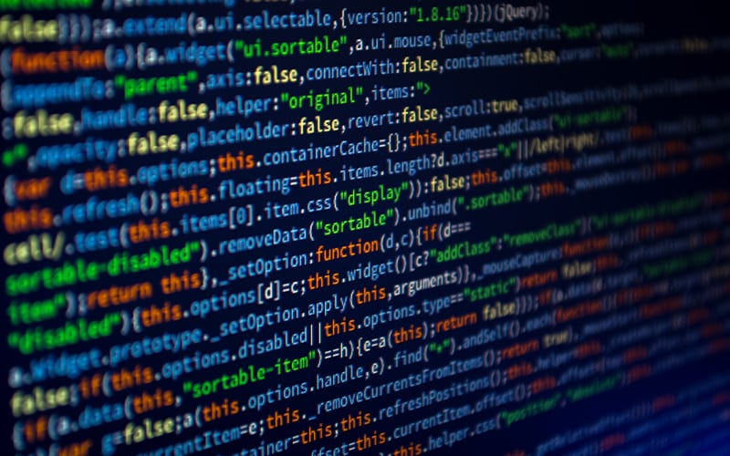 Computer screen with lines of code from a programming language.