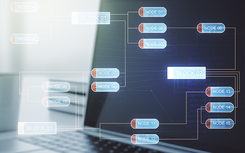 Digital diagram of data blocks and nodes.