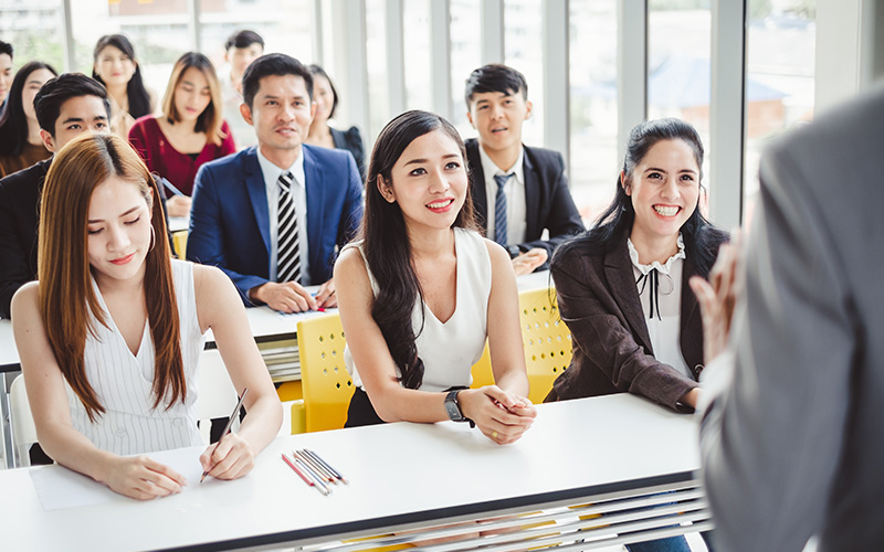 Students listening to a lecture about accounting careers.